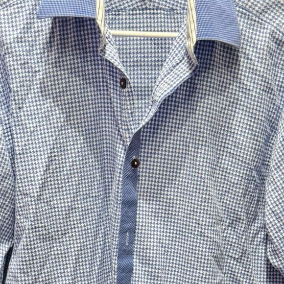 XMI Blue Checkered Shirt with cuff links 100% cotton LARGE - Picture 3 of 5